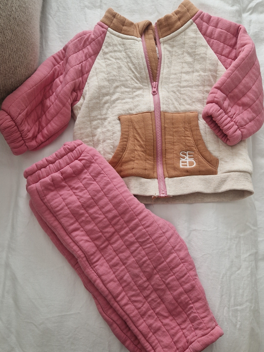 Seed Heritage Cream & Tan Baby Knit Set